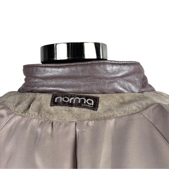 VINTAGE 80S LEATHER WOOL PATCHWORK ABSTRACT TAUPE TAN STATEMENT JACKET NORMA - Picture 14 of 15